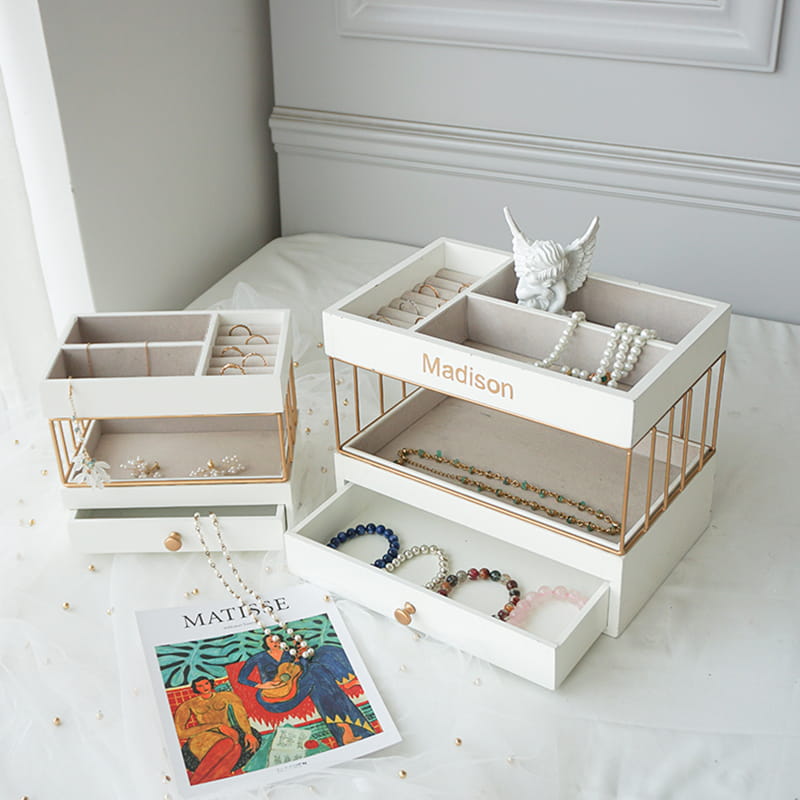 Organizator multifuncțional cutie de bijuterii din catifea Cutie de bijuterii din acril cu 3 sertare pentru cercei, brățară, colier, inele, depozitare