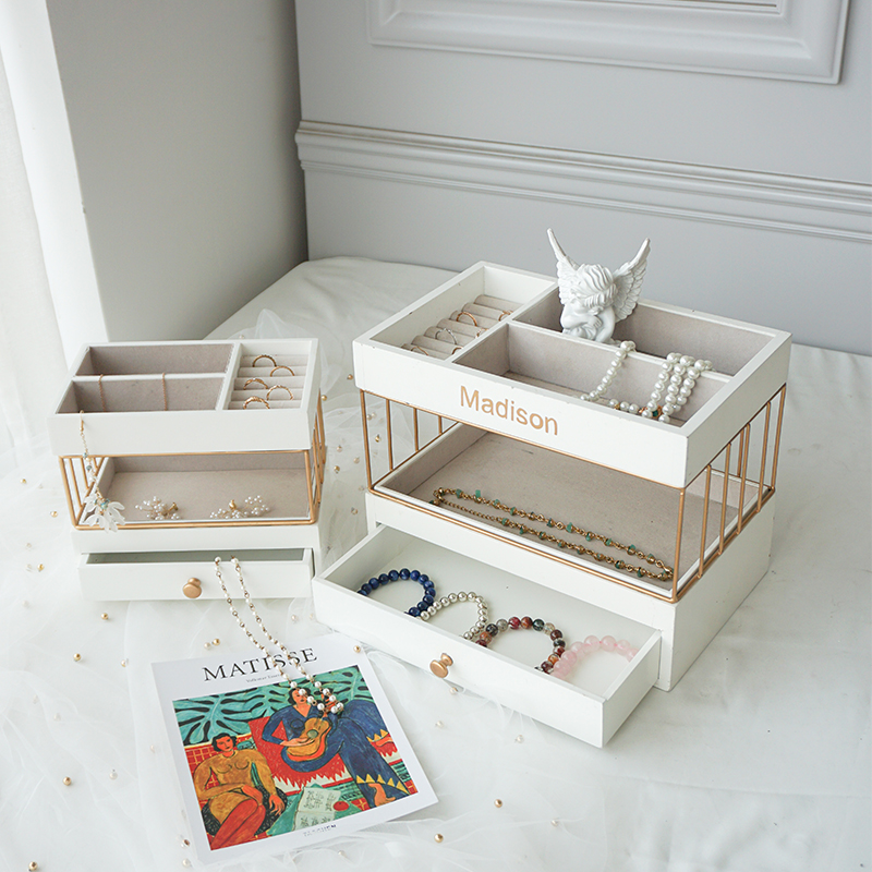 Organizator multifuncțional cutie de bijuterii din catifea Cutie de bijuterii din acril cu 3 sertare pentru cercei, brățară, colier, inele, depozitare